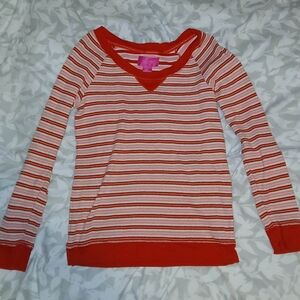 Victoria's Secret Red and Cream Striped Crew Sweater